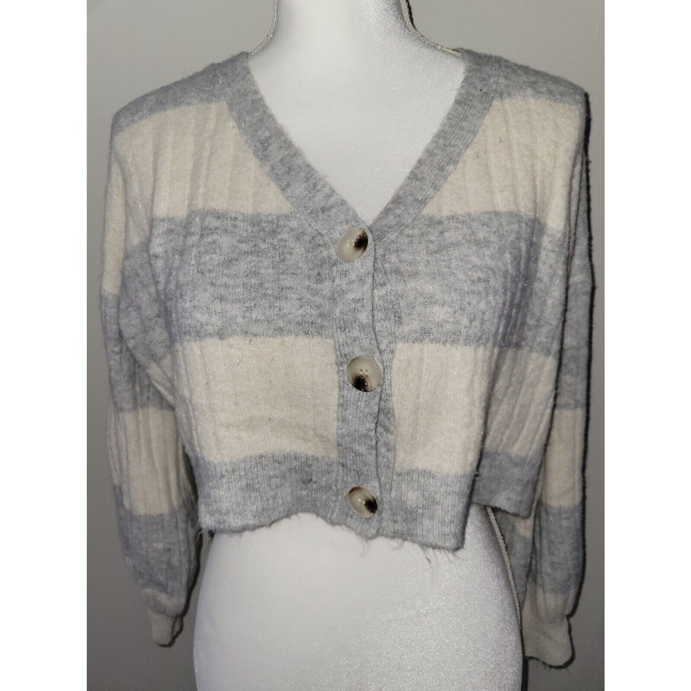 Dreamers By Debut Women's Gray and Cream Cropped Cardigan Size Medium